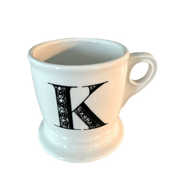 Anthropologie Monogram Letter K Barber Shop White Black Coffee Tea Mug Cup - Picture 7 of 7